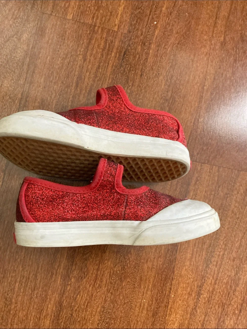 Vans Kids Red Glitter Mary Jane Buckle Shoes Sz 9